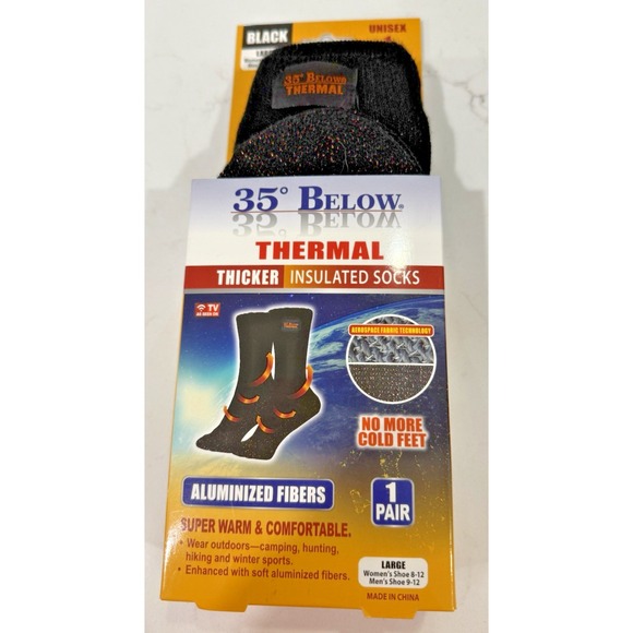 35° Below Thermal Socks Aluminized Fibers Warm/Comfort 1 Pair Black Large Unisex - Picture 1 of 5